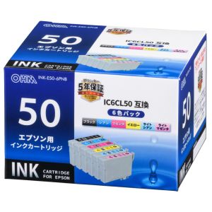 オーム電機 OHM オーム電機 エプソン互換 IC6CL50 染料6色 01-2970 INK-E50-6PNB