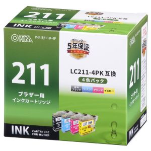 オーム電機 OHM オーム電機 INK-B211B-4P ブラザー互換 LC211-4PK 4色パック 01-4274