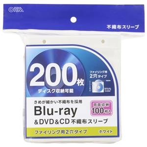 オーム電機 OHM オーム電機 OA-RBR200-W Blu-ray&DVD&CD不織布スリーブ 両面収納タイプ100枚入 ホワイト