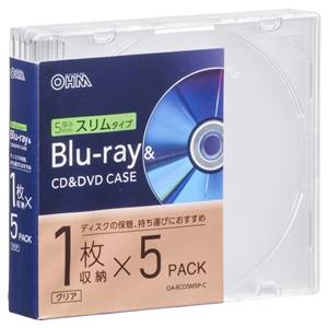 オーム電機 OHM オーム電機 OA-RCD5M5P-C Blu-ray&CD&DVDケース 厚み5mmスリムタイプ クリア 5個パック