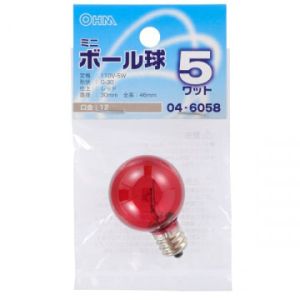オーム電機 OHM オーム電機 ミニボール球 G30型 E12/5W レッド 1518771