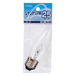 オーム電機 OHM オーム電機 シャンデリア球 25W E26 クリア 04-6349 LB-C7625-C