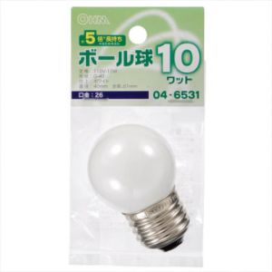 オーム電機 OHM オーム電機 LB-G4610-WLL ミニボール球 G40型 E26/10W ホワイト 04-6531