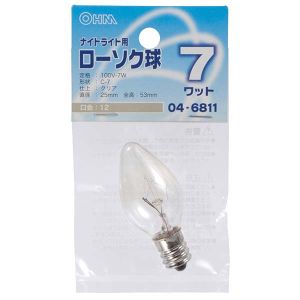 オーム電機 OHM オーム電機 LB-C7207-C ローソク球 ナイトライト用 7W E12 クリア 04-6811