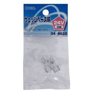 オーム電機 OHM オーム電機 ウェッジベース球 T-10タイプ 24V/3W クリア 04-9622 LB-W2403
