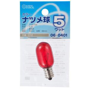 オーム電機 OHM オーム電機 カラーナツメ球 E12 5W クリアレッド LB-T205-CR 06-0401