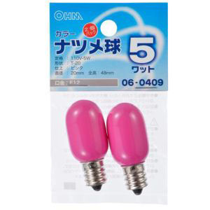 オーム電機 OHM オーム電機 カラーナツメ球 E12 5W ピンク 2個入 LB-T205-P/2P 06-0409