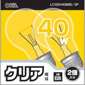 オーム電機 OHM オーム電機 白熱電球 E26 40W クリア 2個入 06-1758 LC100V40W55/2P