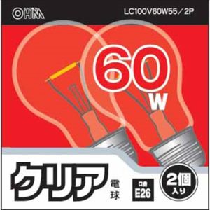 オーム電機 OHM オーム電機 白熱電球 E26 60W クリア 2個入 06-1759 LC100V60W55/2P
