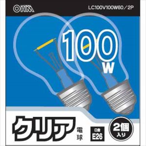 オーム電機 OHM オーム電機 LC100V100W60/2P 白熱電球 E26 100W クリア 2個入 06-1760