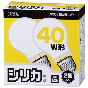 オーム電機 OHM オーム電機 LW100V38W55/2P 白熱電球 E26 40W ホワイト 2個入 06-1761