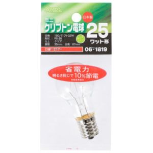 オーム電機 OHM オーム電機 ミニクリプトン球 25形相当 PS-35 E17 クリア 省エネタイプ LB-PS3725KJ-C 06-1819