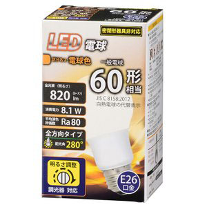 オーム電機 OHM オーム電機 LDA8L-G/D G11 LED電球 E26 60形相当 調光器対応 電球色 06-1873
