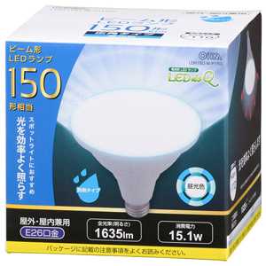 オーム電機 OHM オーム電機 LED電球 ビームランプ形 E26 150形相当 防雨タイプ 昼光色 LDR15D-W/P150 06-3418