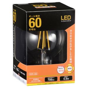 オーム電機 OHM オーム電機 LED電球 フィラメント ボール形 E26 60形相当 06-3478 LDG5L C6