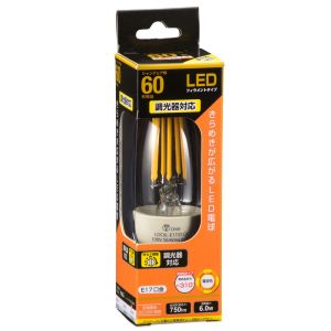 オーム電機 OHM オーム電機 LED電球 フィラメント シャンデリア形 E17 60形相当 調光器対応 06-3487 LDC6L-E17/D C6