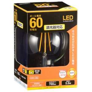 オーム電機 OHM オーム電機 LDG5L/D C6 LED電球 フィラメント ボール形 E26 60形相当 調光器対応 06-3498