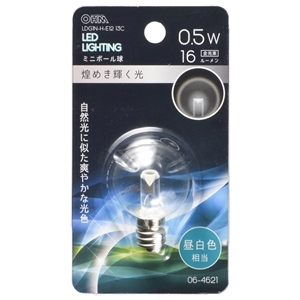 オーム電機 OHM オーム電機 LDG1N-H-E12 13C LEDミニボール球装飾用 G30 E12 0.5W 16lm クリア昼白色 06-4621