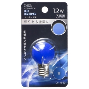 オーム電機 OHM オーム電機 LDG1B-H-E17 14 LEDミニボール球装飾用 G30 E17 1.2W 3lm 青色 06-4633