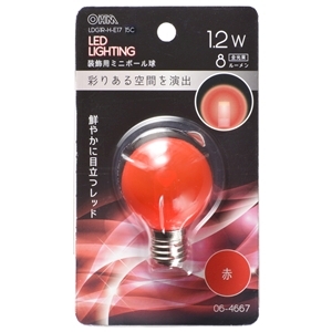 オーム電機 OHM オーム電機 LDG1R-H-E17 15C LEDミニボール球装飾用 G40 E17 1.2W 8lm クリア赤色 06-4667
