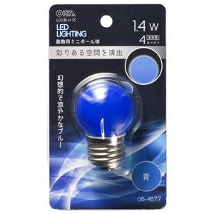 オーム電機 OHM オーム電機 LDG1B-H 13 LEDミニボール球装飾用 G40 E26 1.4W 4lm 青色 06-4677