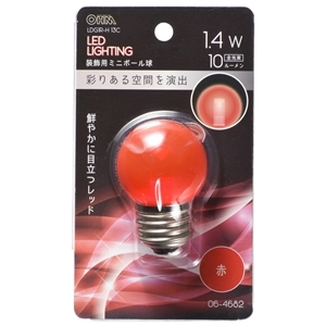 オーム電機 OHM オーム電機 LDG1R-H 13C LEDミニボール球装飾用 G40 E26 1.4W 10lm クリア赤色 06-4682