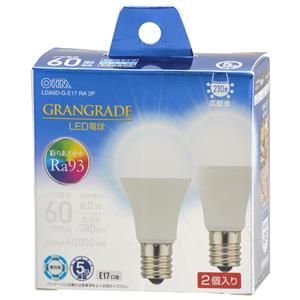 オーム電機 OHM オーム電機 LDA6D-G-E17 RA 2P  LED電球小形E17 60形相当 昼光色 2個入