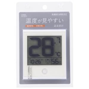 オーム電機 OHM オーム電機 OHM TEM-200B-W  温度が見やすい温湿度計 快適表示&時計付き ホワイト