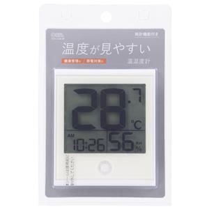 オーム電機 OHM オーム電機 OHM TEM-210B-W  温度が見やすい温湿度計 時計機能付き ホワイト