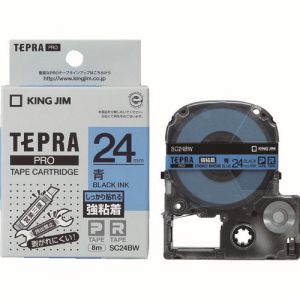 キングジム KING JIM キングジム SC24BW テプラ PROテープ 強粘着ラベル 青/黒