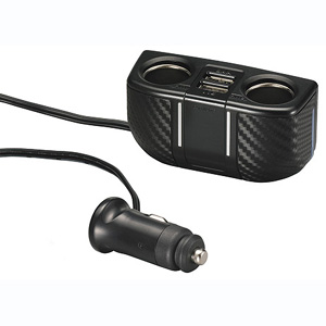 カーメイト CARMATE カーメイト DZ273 ソケット 2連コード付 2USB 2.4A カーボン調