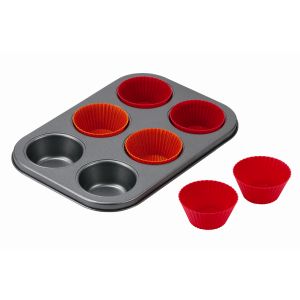 パール金属 パール金属 ベイクメイド シリコーン加工 マフィン型プレート6個取り シリコーンカップ付 D-6588
