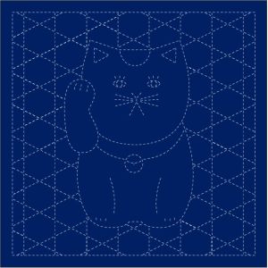 横田 ダルマ ダルマ 刺し子 ふきん 紺 Col.1254 招き猫と籠目 横田 DARUMA