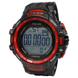 テルバ TELVA テルバ デジタルウオッチ ストップウォッチ機能付き レッド TE-D281-RD クレファー