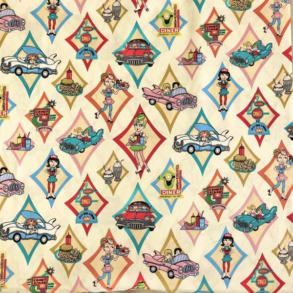  Elizabeth’s studio Elizabeth’s studio USA444 Barbara’s Diner 100cm×110cm幅 USAコットン 直送 代引不可 北海道沖縄離島不可