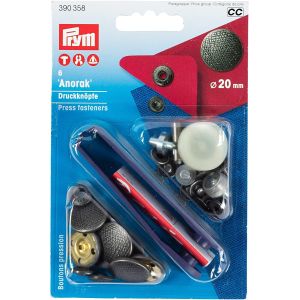 プリム Prym プリム スナップボタン Anorak キット付 φ20mm 6組入 アンティークシルバー PRM390358 Prym