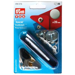 プリム Prym プリム スナップボタン Anorak キット付 φ20mm 6組入 マットシルバー PRM390376 Prym