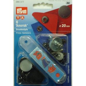 プリム Prym プリム スナップボタン Anorak キット付 φ20mm 6組入 マットブラック PRM390377 Prym