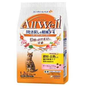 ユニチャーム unicham ユニチャーム All Well 10種の自然素材 避妊去勢した猫の体重ケア筋肉の健康維持用 サーモン&ツナ味 1.2kg