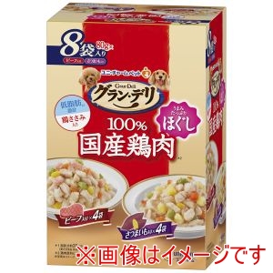 ユニチャーム unicham ユニチャーム グラン・デリ 100%国産鶏肉パウチ ほぐし 成犬用 ビーフ入り&さつまいも入り 80g×8袋