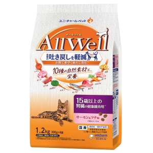 ユニチャーム unicham ユニチャーム All Well 10種の自然素材 15歳以上の腎臓の健康維持用 サーモン&ツナ味 1.2kg