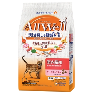 ユニチャーム unicham ユニチャーム All Well 10種の自然素材 室内猫用 サーモン&ツナ味1.3kg