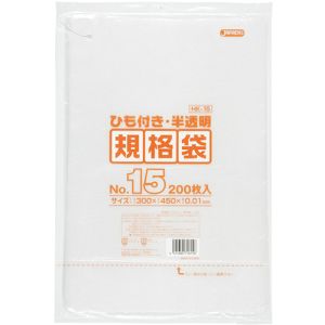 ジャパックス ジャパックス HK15 HD規格袋 No.15 紐付き200枚 半透明 厚み0.01mm メーカー直送 代引 北海道沖縄離島不可