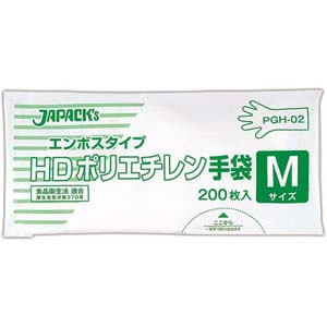 ジャパックス JAPACK’S ジャパックス PGH-02 HDポリエチレン手袋 M 200枚入