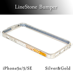 あきばお～ iPhone5s/5/iPhoneSE用キラキラ ラインストーンケース シルバーゴールド デコレーション バンパー