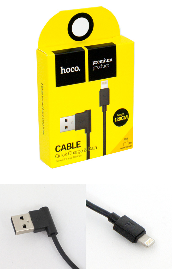  輸入特価アウトレット iPhone端子（オス）USB L形コネクターケーブル 1.2m ブラック L型コネクタ マイクロUSB