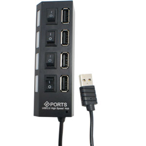 あきばお～ USBハブ 4ポート 4スイッチ付き ブラック