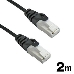 あきばお～ LANケーブル スリムタイプ CAT6 1Gbps 爪折り防止 極細 2m ブラック