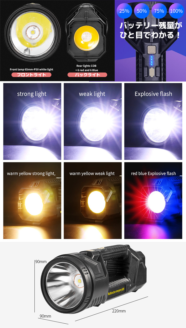  輸入特価アウトレット TypeC充電式 LEDライト