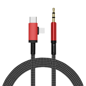 あきばお～ TypeC Iphone 3.5mm接続ケーブル レッド